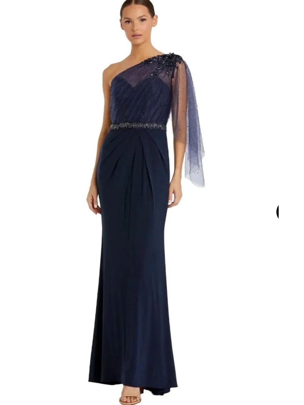 Mac Duggal 79392 Navy Embellished One-Shoulder Draped Gown Dress Size 6